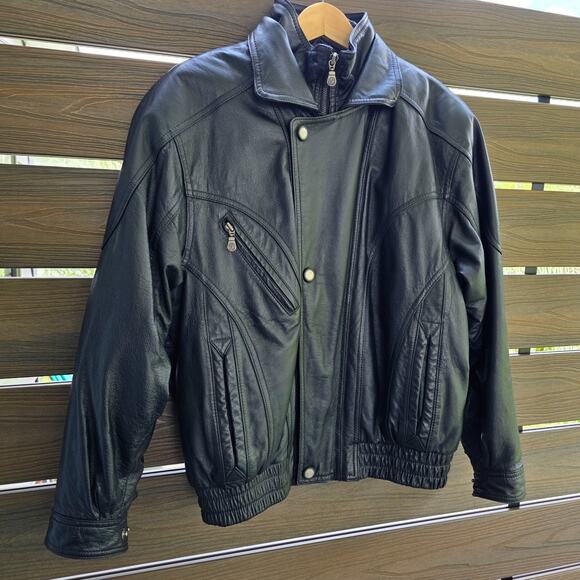 Sergio Vadducci Men's Black Leather Motorcycle Jacket Size Small Zip Snap - Picture 2 of 16